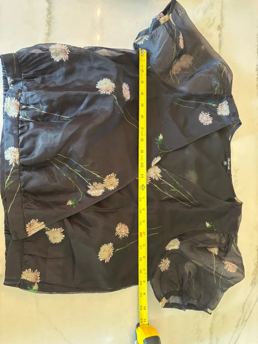 Madewell 100% Silk Organza Puff-Sleeve Floral Wrap Top Sheer Size M